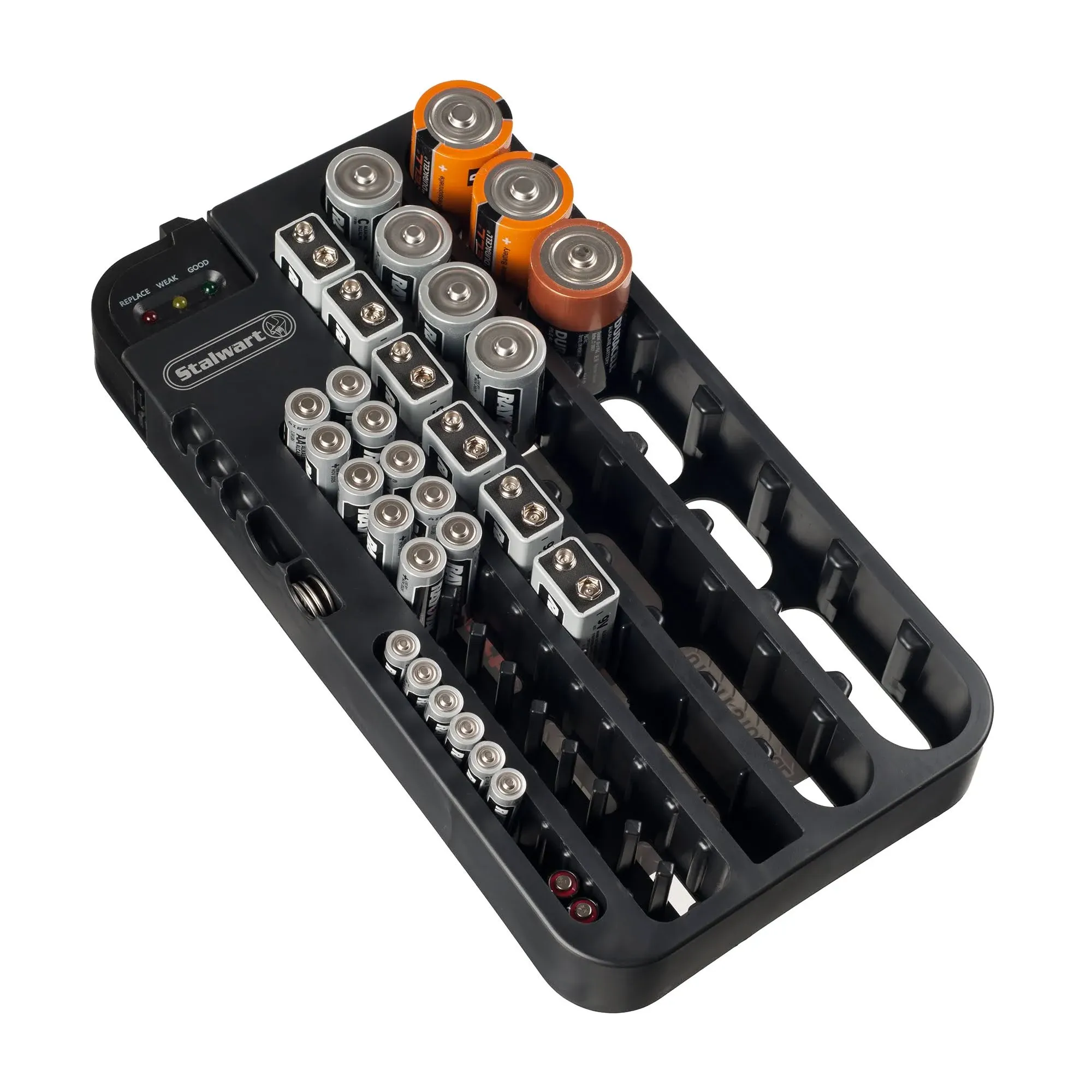 Stalwart Battery Organizer with Removeable Volt Tester – 70 Piece Capacity