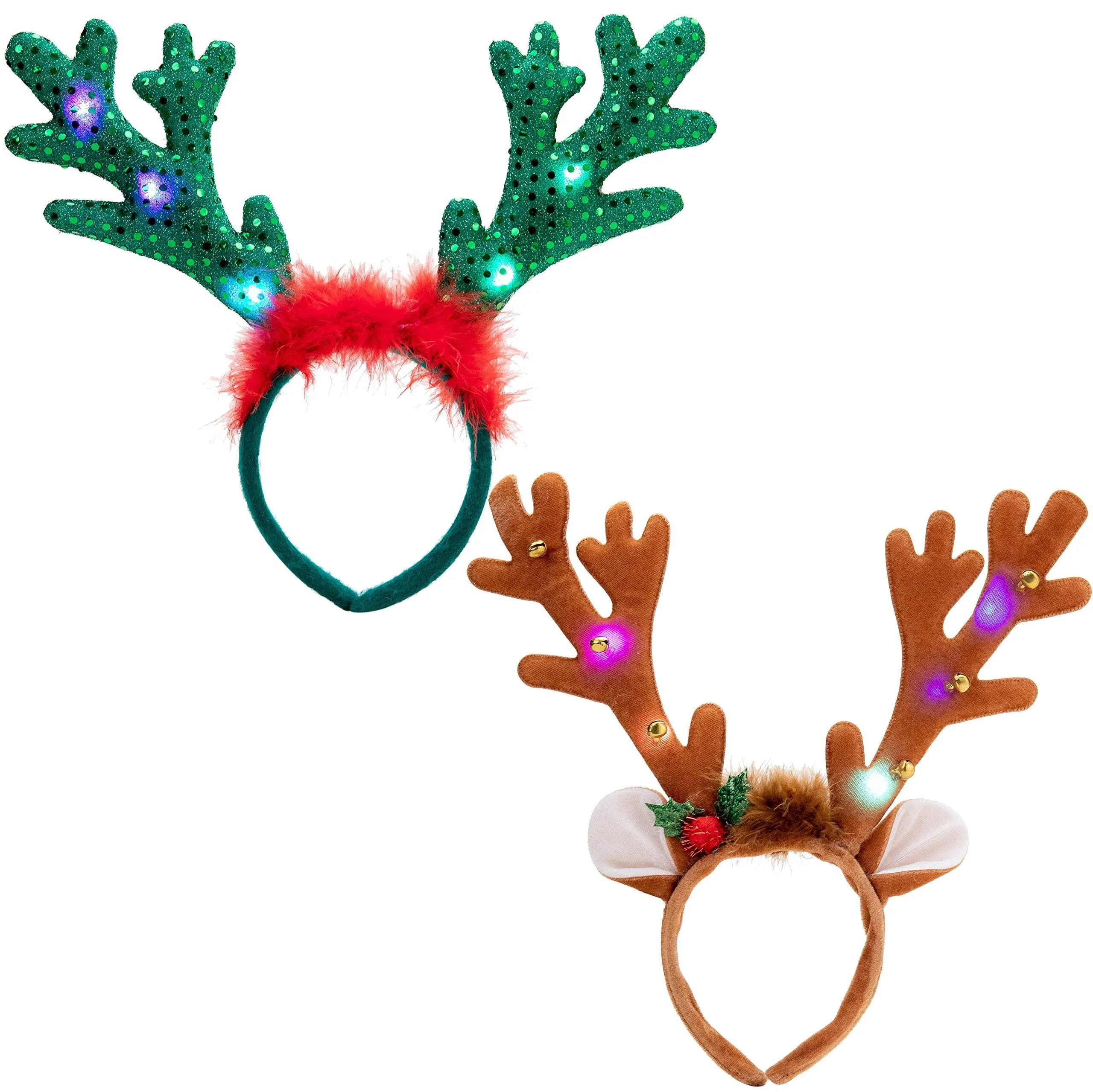 JOYIN 2 Pcs Christmas Light-Up Reindeer Headband, Reindeer Headbands with LED ...