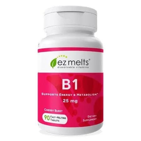 EZ Melts Dissolvable Vitamin B1 25 mg, Sugar-Free, 45-Day Supply