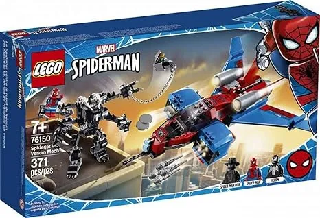 LEGO Marvel Spider-Man Spider-Jet vs Venom Mech 76150 Superhero Gift for Kids with Minifigures, Mech and Plane (371 Pieces)