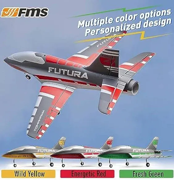 FMS Rc Jets Futura 64MM EDF Sport Jet RED rc Airplanes for Adults for Trainers EDF for Beginners 6 Channel Remote Control Planes PNP(NO Transmitter Batteries and Charger)