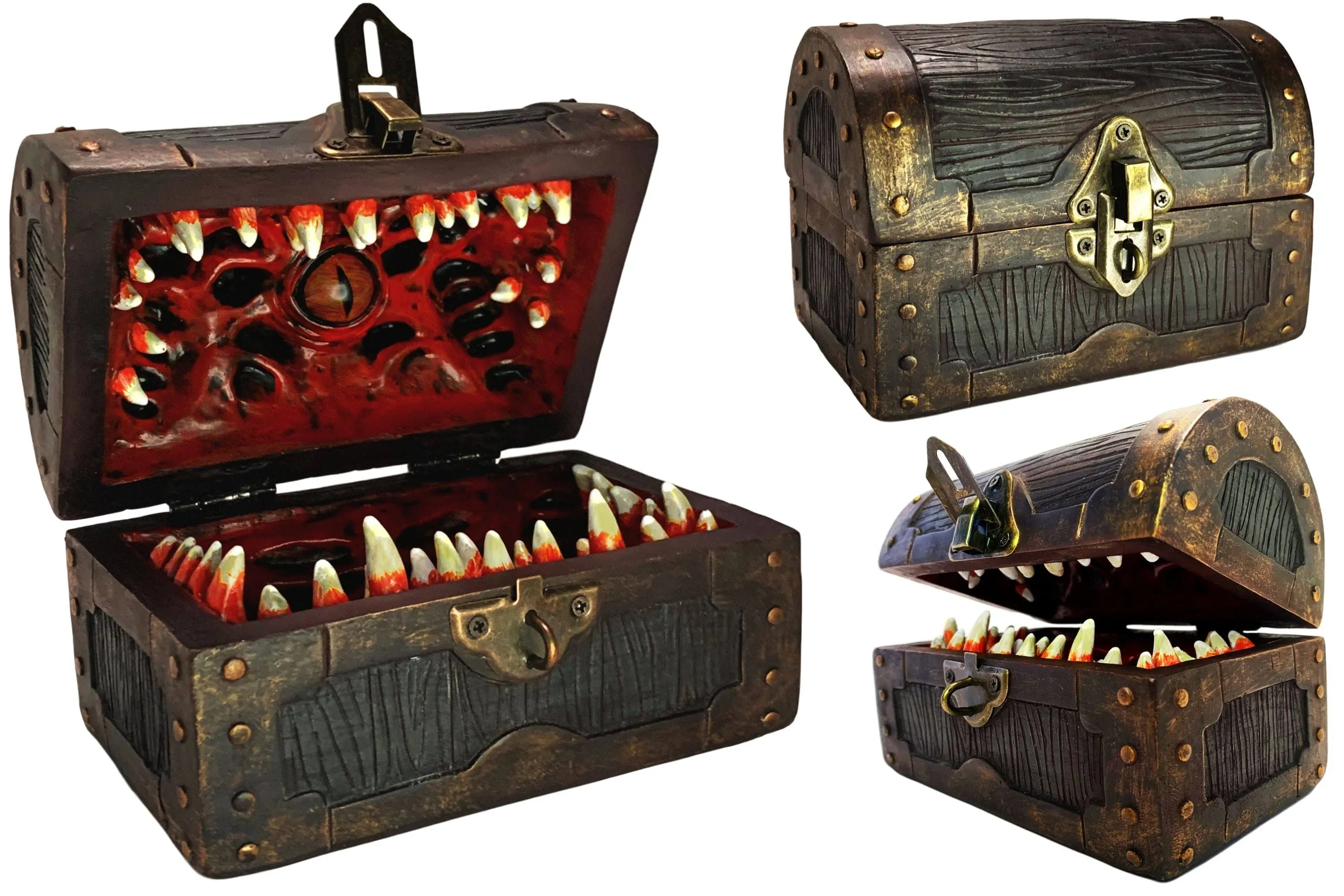 Galdor's Guild Mimic Chest Dice Storage Box | Free Lock & Key | Compatible with Dungeons & Dragons Players, Dungeon Master/DM RPG Gaming | Holder Vault Case | Holds 6 Sets of Polyhedral Dice (Large)