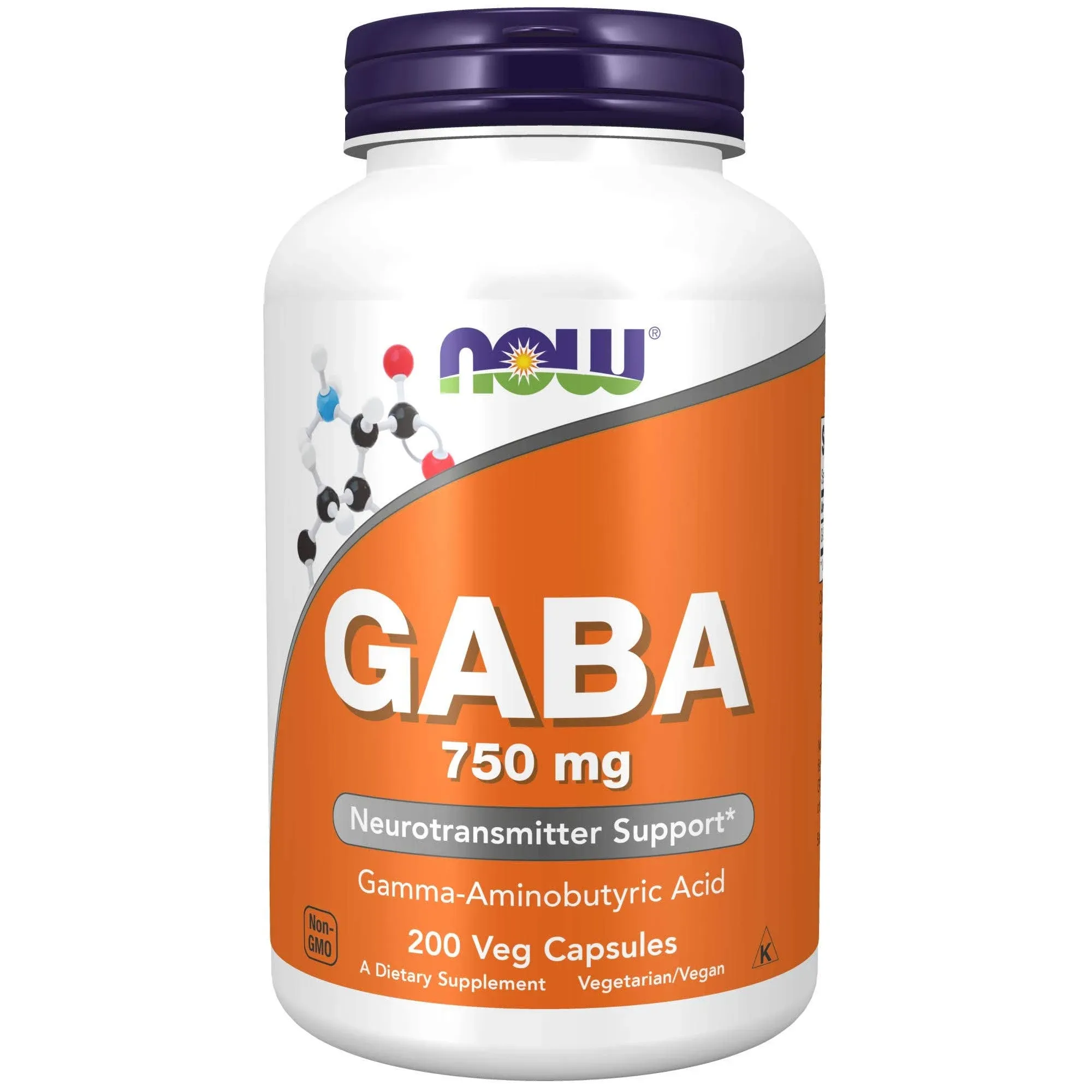 NOW Supplements, GABA (Gamma-Aminobutyric Acid) 750mg, Neurotransmitter Support*, 200 Veg Capsules