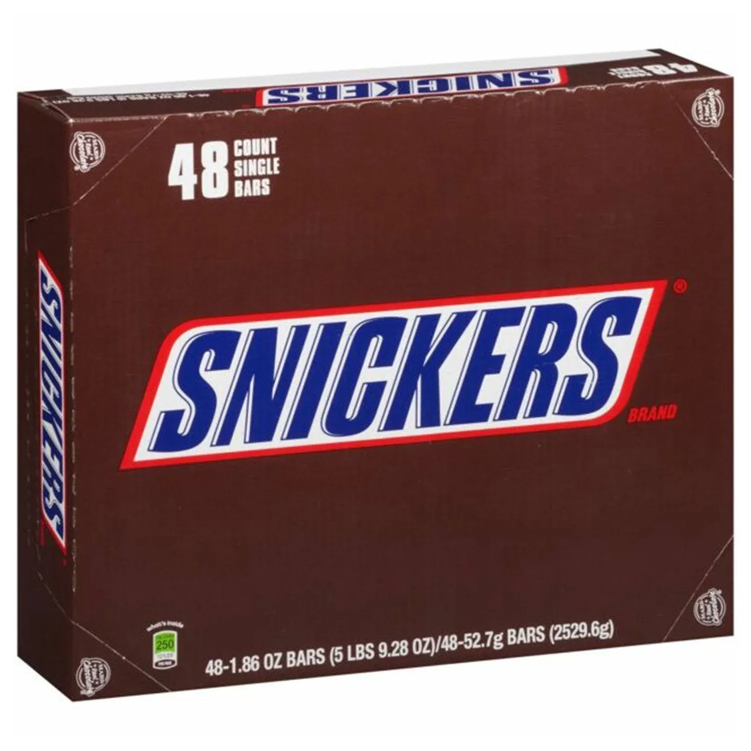 Snickers Single Bar Chocolate Candy, 48 bars of 1.86oz each.