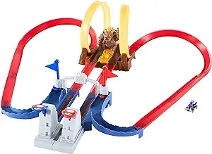 ​​​Hot Wheels Mario Kart Bowser’s Castle Chaos Modular Track with Side by Side Racing Lap Flags and Bowser Figure Connects to Other Sets Gift idea for Ages 3 Years and Older​