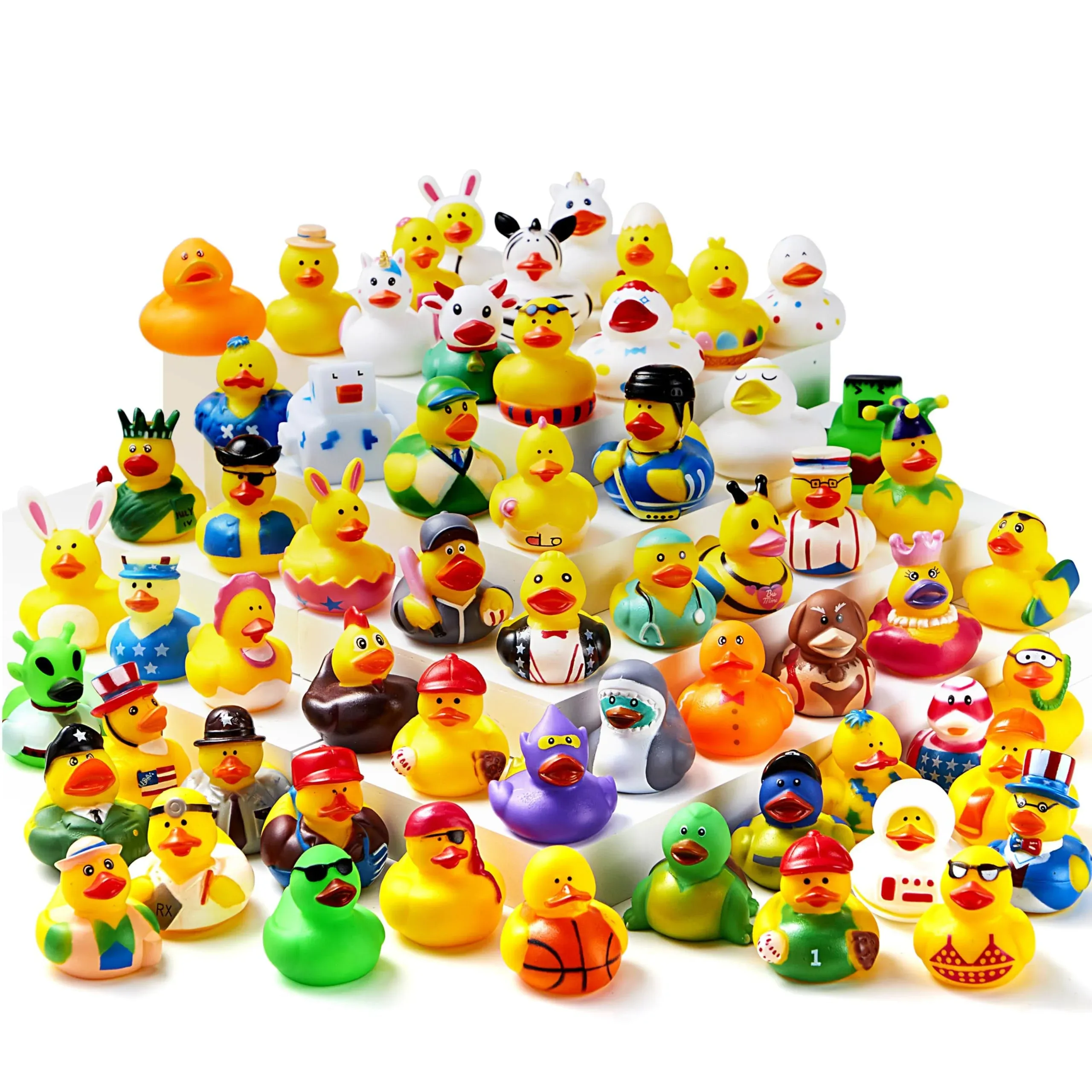 30 Pcs Rubber Ducks, Random Assortment Mini Rubber Duckie Toys with Mesh Carry B