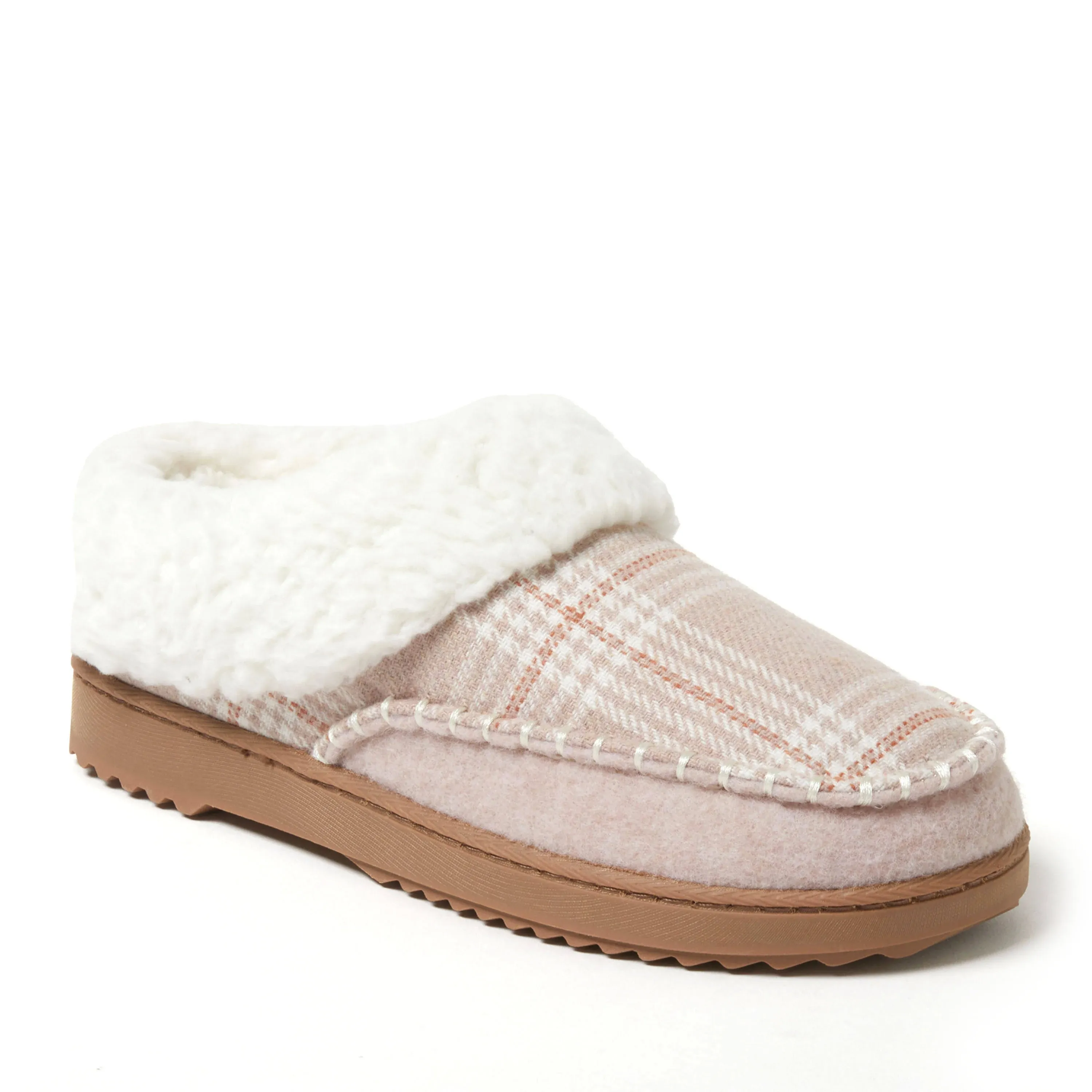 Dearfoams Women's Nyla Felted Plaid Moc Toe Clog Slippers - Pale Mauve - Size XL