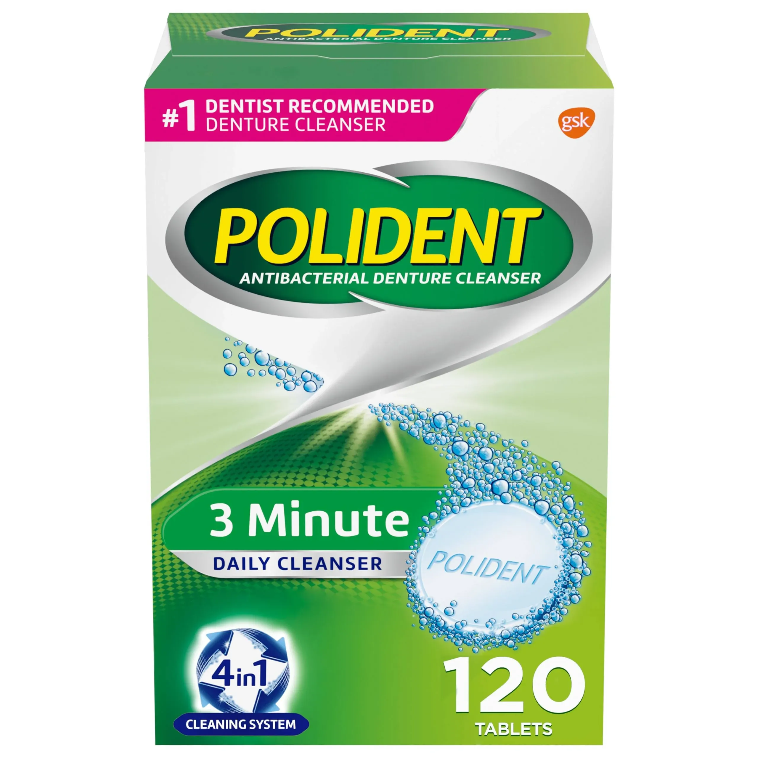 Polident 3 Minute Denture Cleanser Tablets - 120 Count