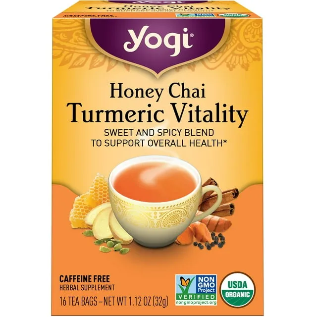 Yogi Organic Honey Chai Turmeric Vitality Tea - 16 tea bags per pack -- 6 packs per case