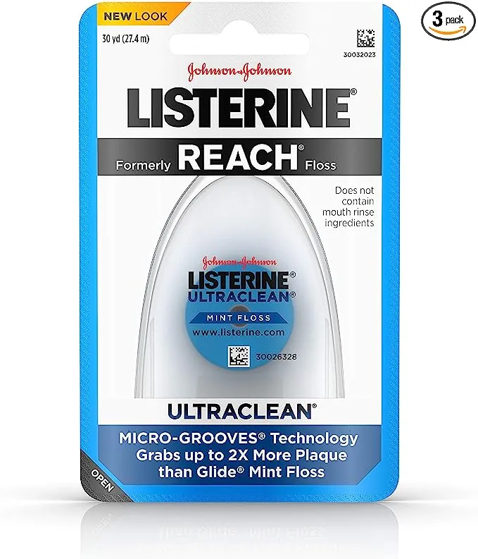 Listerine Ultraclean Dental Floss, Oral Care, Mint Flavored, 30 Yards (Pack of 3)