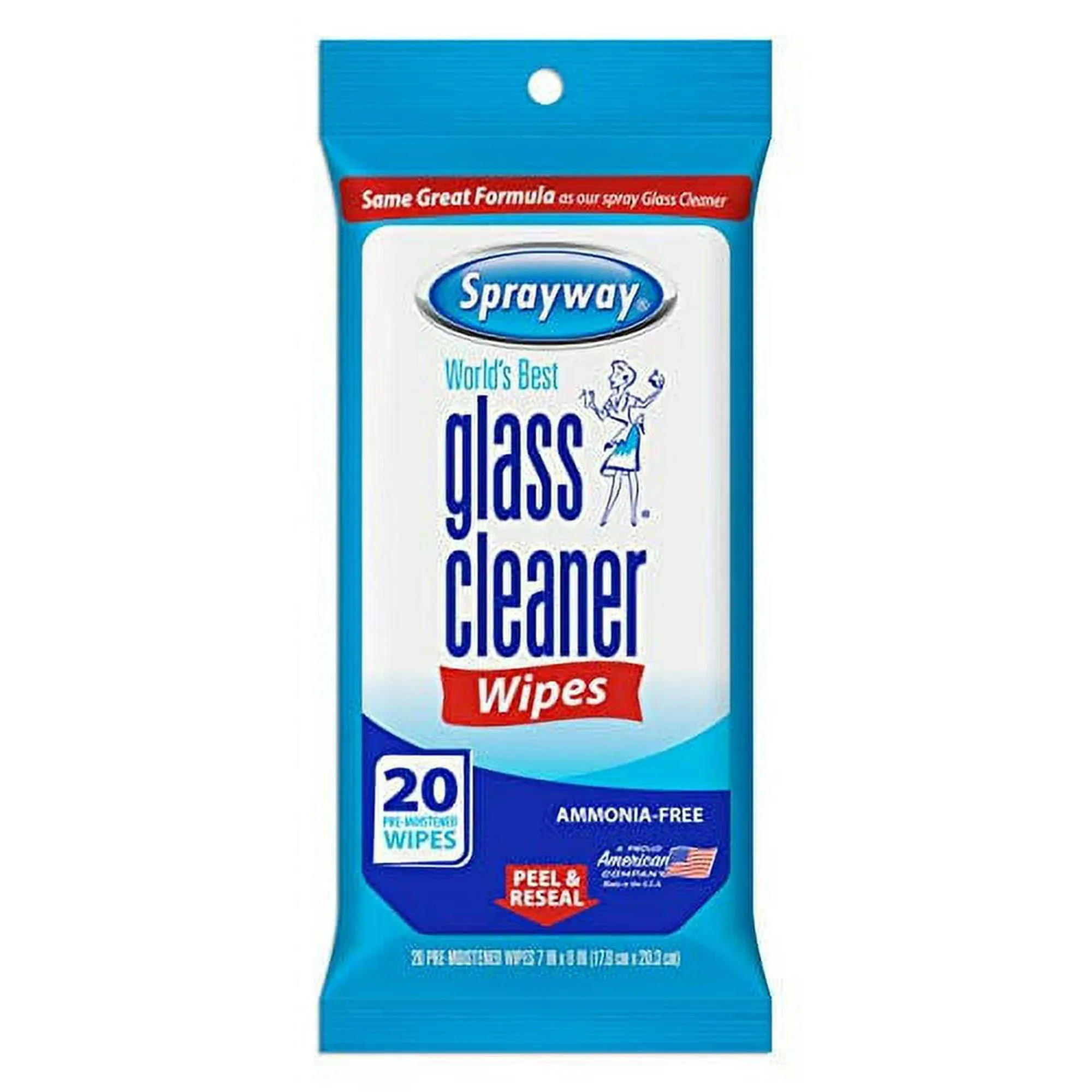 Glass Cleaner Wipes 20 Ct Fresh Scent Ammonia Free Pre-Moistener 7 in. x 8 in.