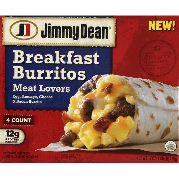 Jimmy Dean Breakfast Burrito, Meat Lovers - 4 burritos, 17 oz