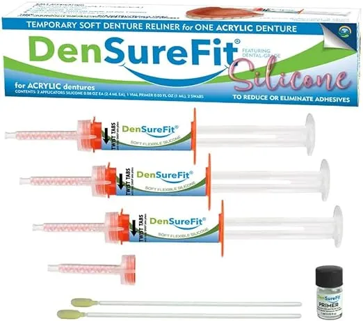 DenSureFit Lower Denture Reline Kit, Soft Silicone Denture Repair Kit, Extra Comfort Denture Liner, Denture Care Kit