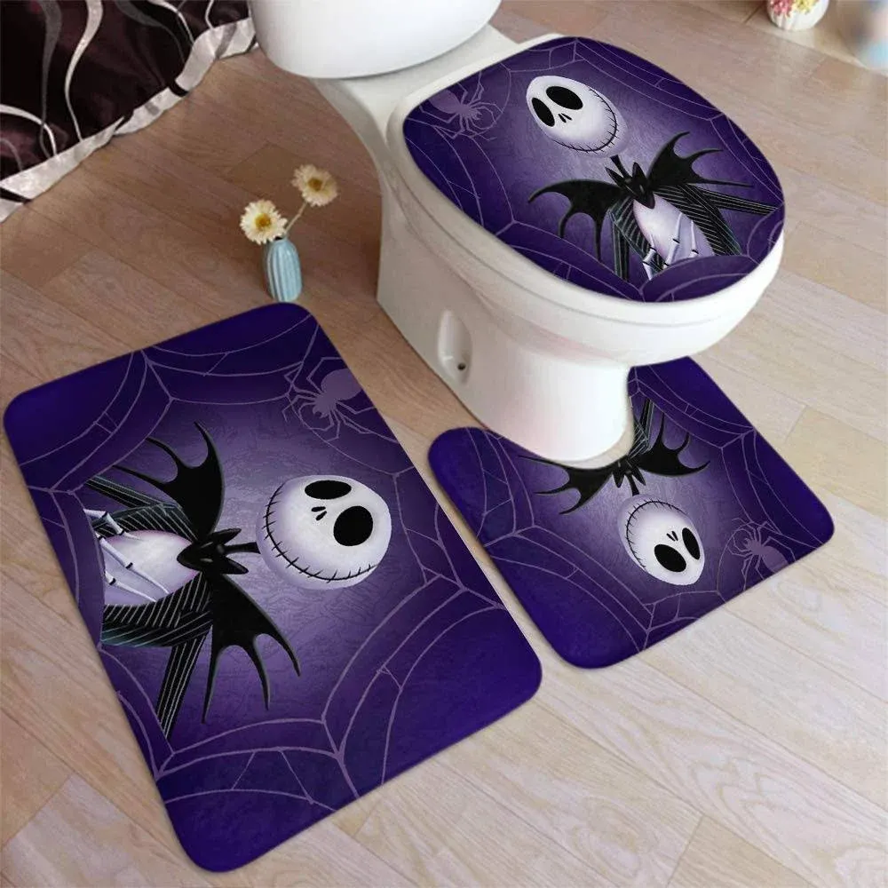 3 Piece Super Plush Non-Slip Bath Mat Rug Set Halloween Toilet Carpet Rugs 