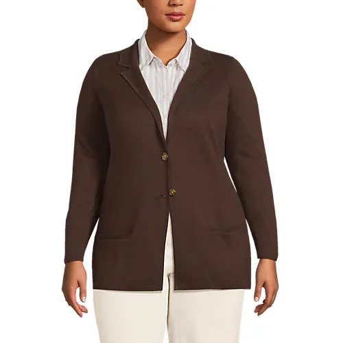 Lands' End Women's Petite Fine Gauge Cotton Blazer Sweater