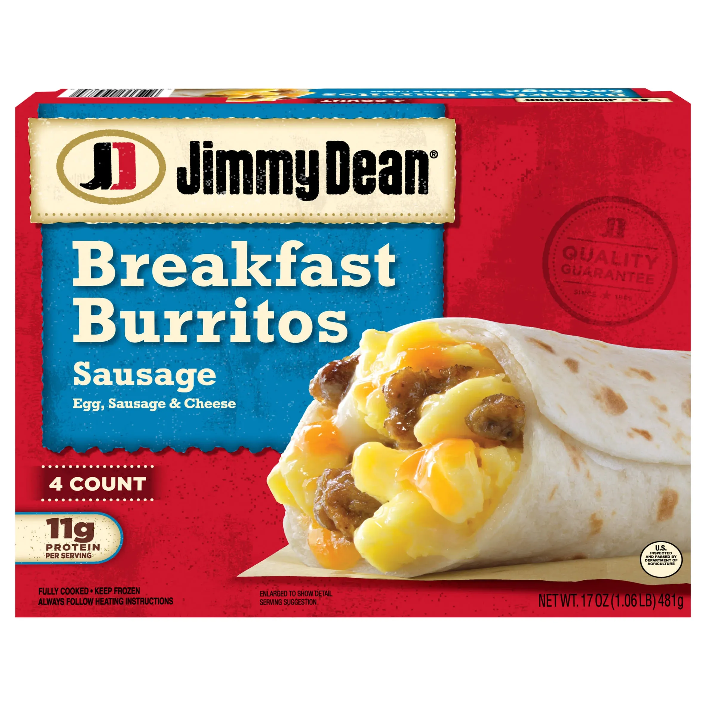 Jimmy Dean Breakfast Burritos, Sausage - 4 burritos, 17 oz