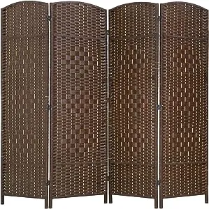 Room Divider 8 Panel Folding Privacy Divider 6 Ft Indoor Wall Divider Portable Partition Wood Screen, Brown