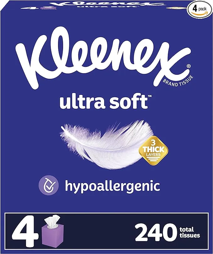 Kleenex Ultra Soft Tissues - 3 Ply - White - 60 per Box - 4 /