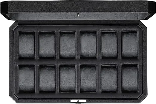 ROTHWELL 12 Slot Leather Watch Box for Men - Luxury Watch Case Display Organizer, Microsuede Liner, Locking Mens Jewelry Watches Holder, Men's Storage Boxes Holder Large Glass Top (Black/Grey)