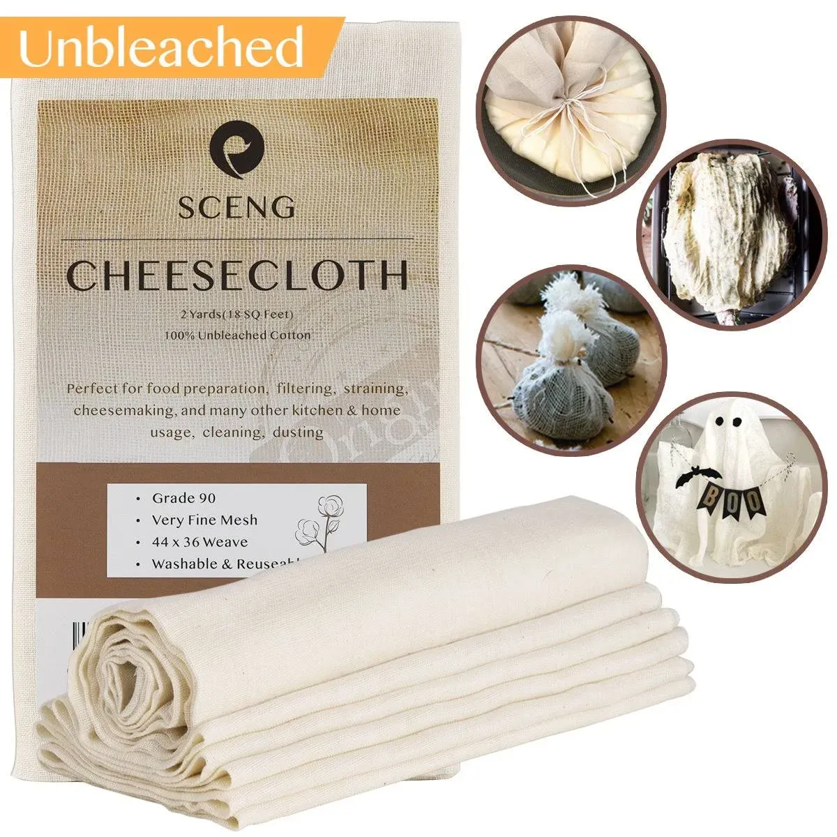 Cheesecloth Grade 90 36 Sq Feet Reusable 100% Unbleached Cotton Fabric Ultra Fin