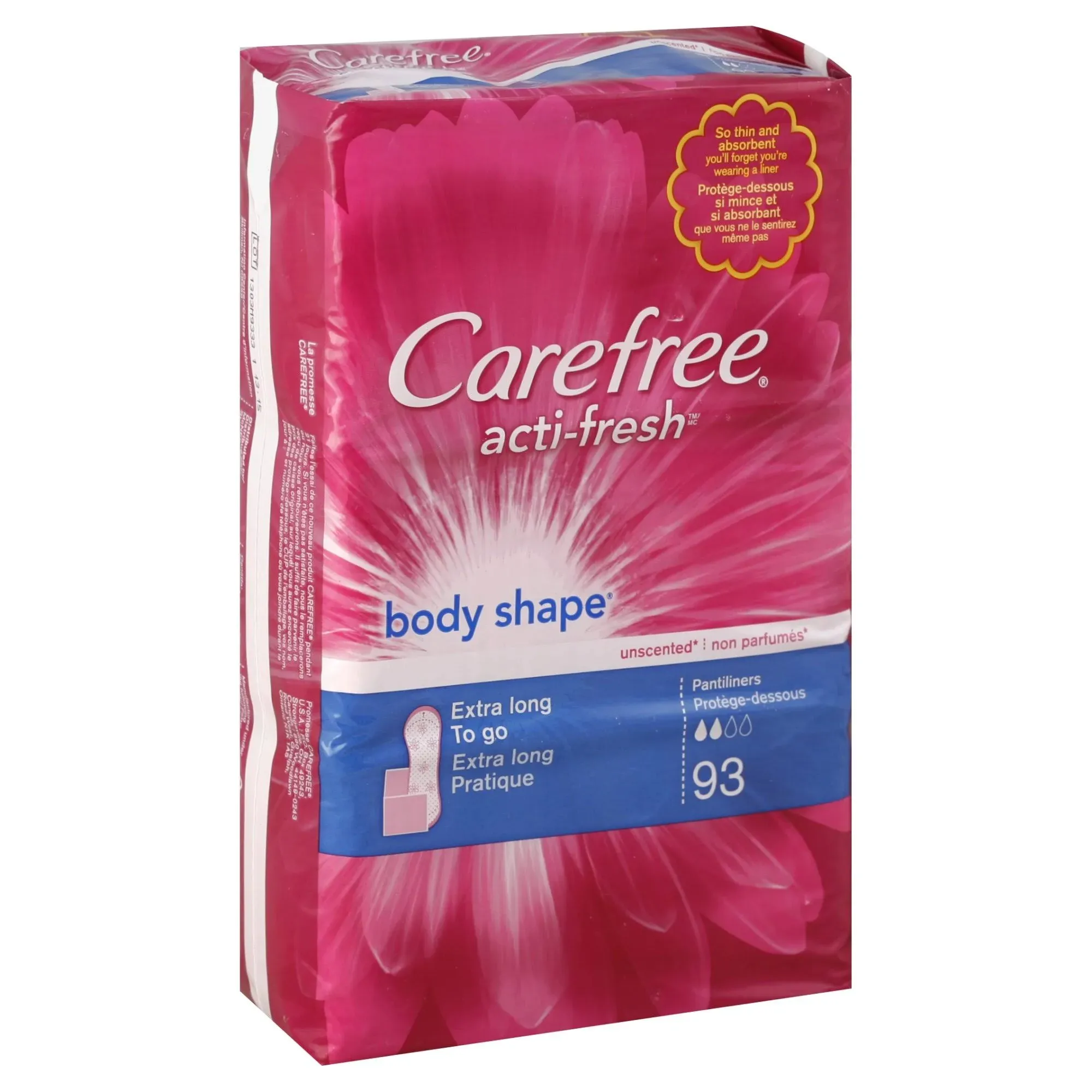 Carefree Acti-Fresh Extra Long Unscented Pantiliners - 93 Count