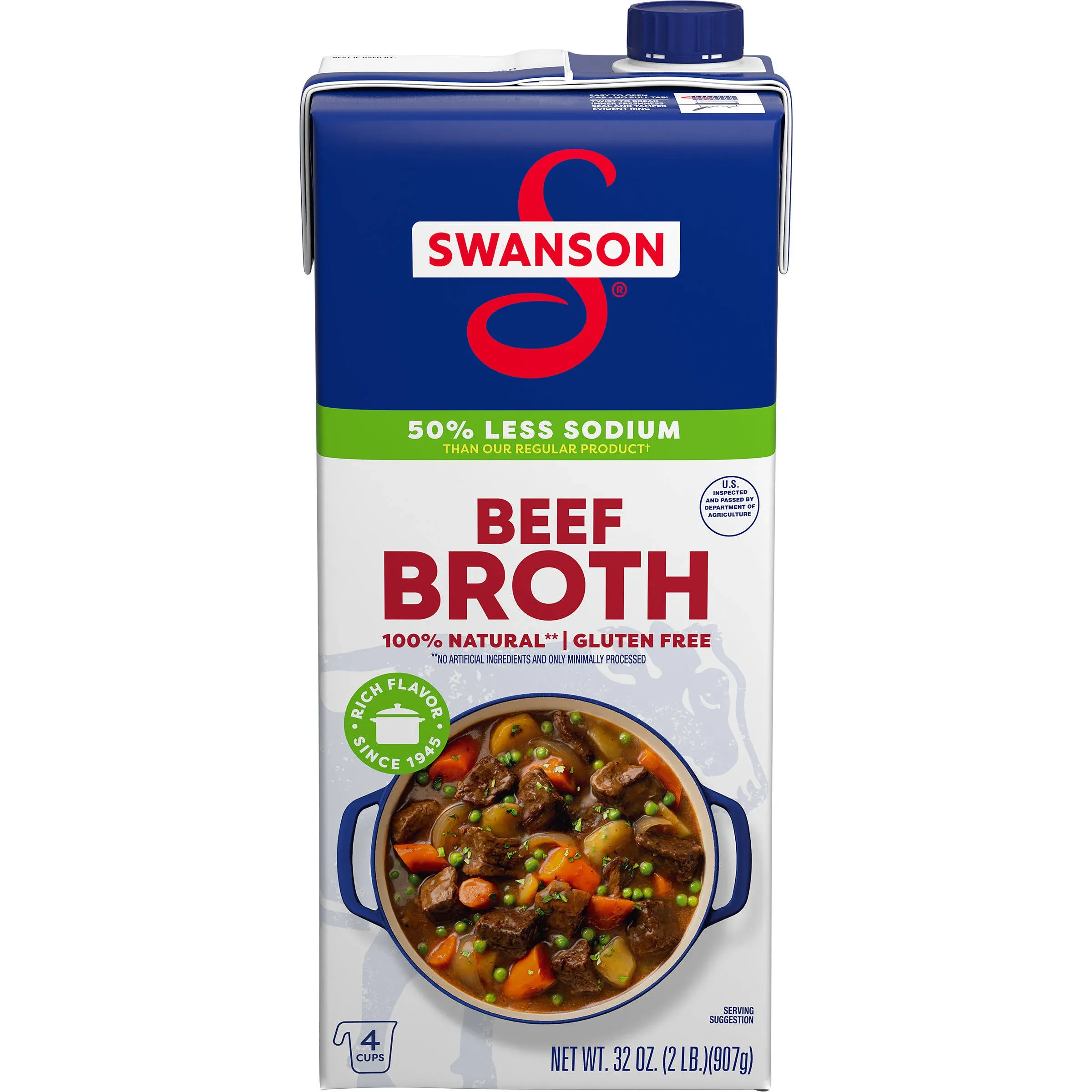 Swanson 50% Less Sodium Beef Broth, 32 oz.