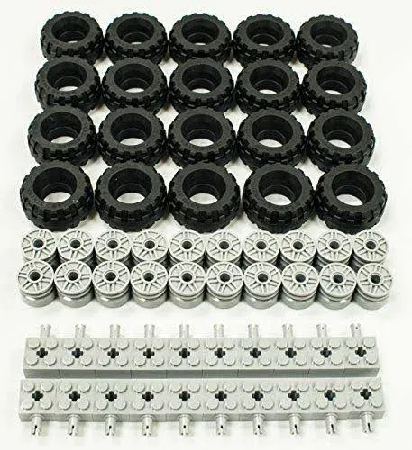 Lego New 37 x 18 Tire Wheel and Brick Axles Bulk Lot - 60 Pieces Tota