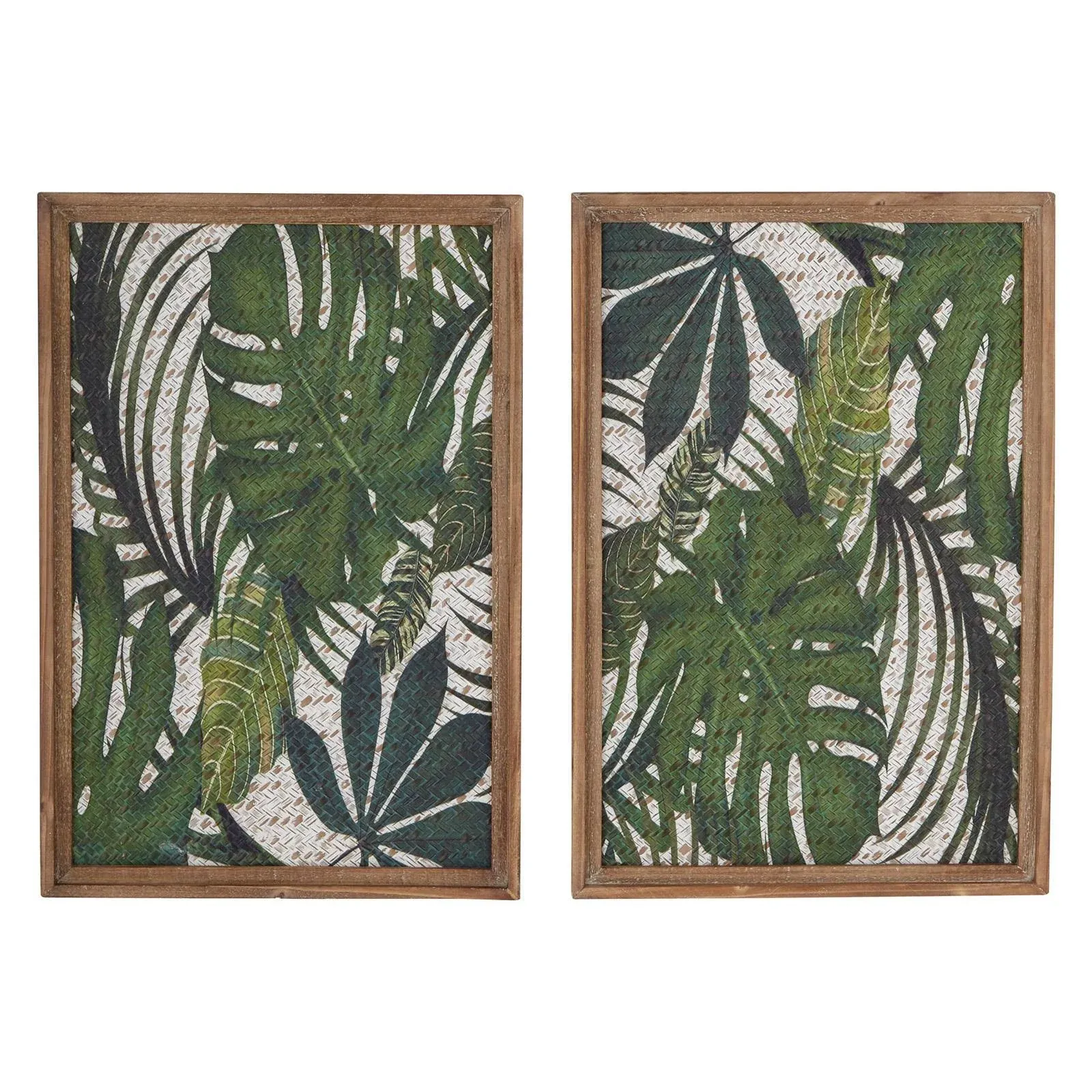 Decmode Natural Brown and Green Wood Framed Leaf Art Wall Decor - Set of 2