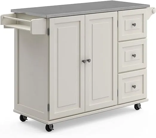 Dolly Madison White Kitchen Cart with Stainless Top