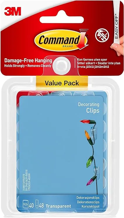 Command 17026clr-vp Decorating Clips Value Pack, Clear, 40 Clips & 48 Strips