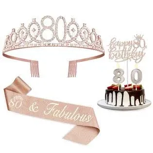 Juesly 80th Birthday Decorations for Women,80th Birthday Sash,Crowntiara,Candles,Cake Toppers,80Th Birthday Gifts for Women,80 Birthday