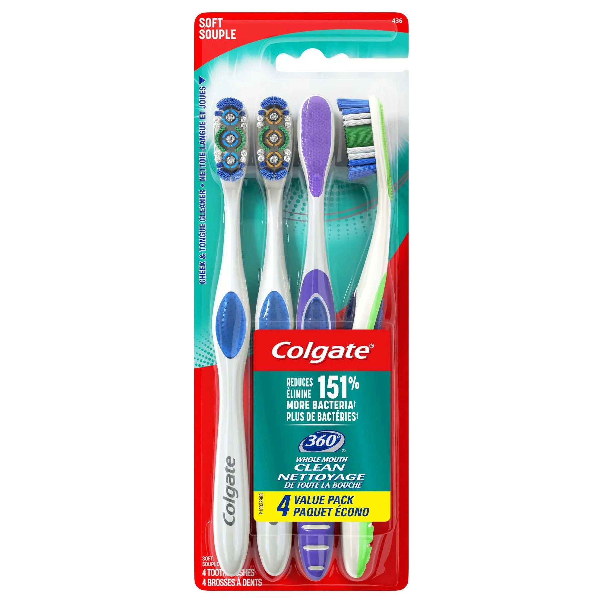 Colgate 360 Degrees Toothbrushes, Soft, 4 Value Pack - 4 toothbrushes