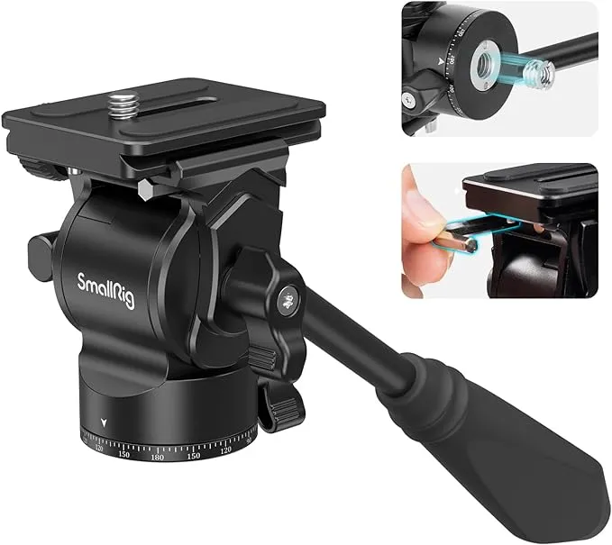 SmallRig Selection Tripod Fluid Head Pan Tilt Head with Quick Release Plate for Arca Swiss for Compact Video Cameras and DSLR Cameras -3259