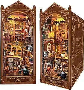 Luuwik Book Nook Kit, Magic Store Dollhouse Booknook Bookshelf Insert Alley DIY Miniature House Kit with Led Light Crafts for Adults and Teens to Build-Creativity Model Gift