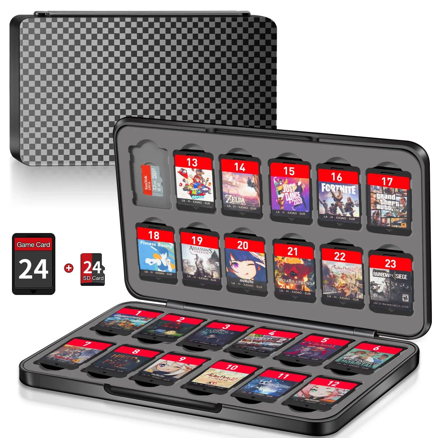 Switch Game Case Holder with 24 Cartridge Slots and 24 Micro SD Card Storage,...