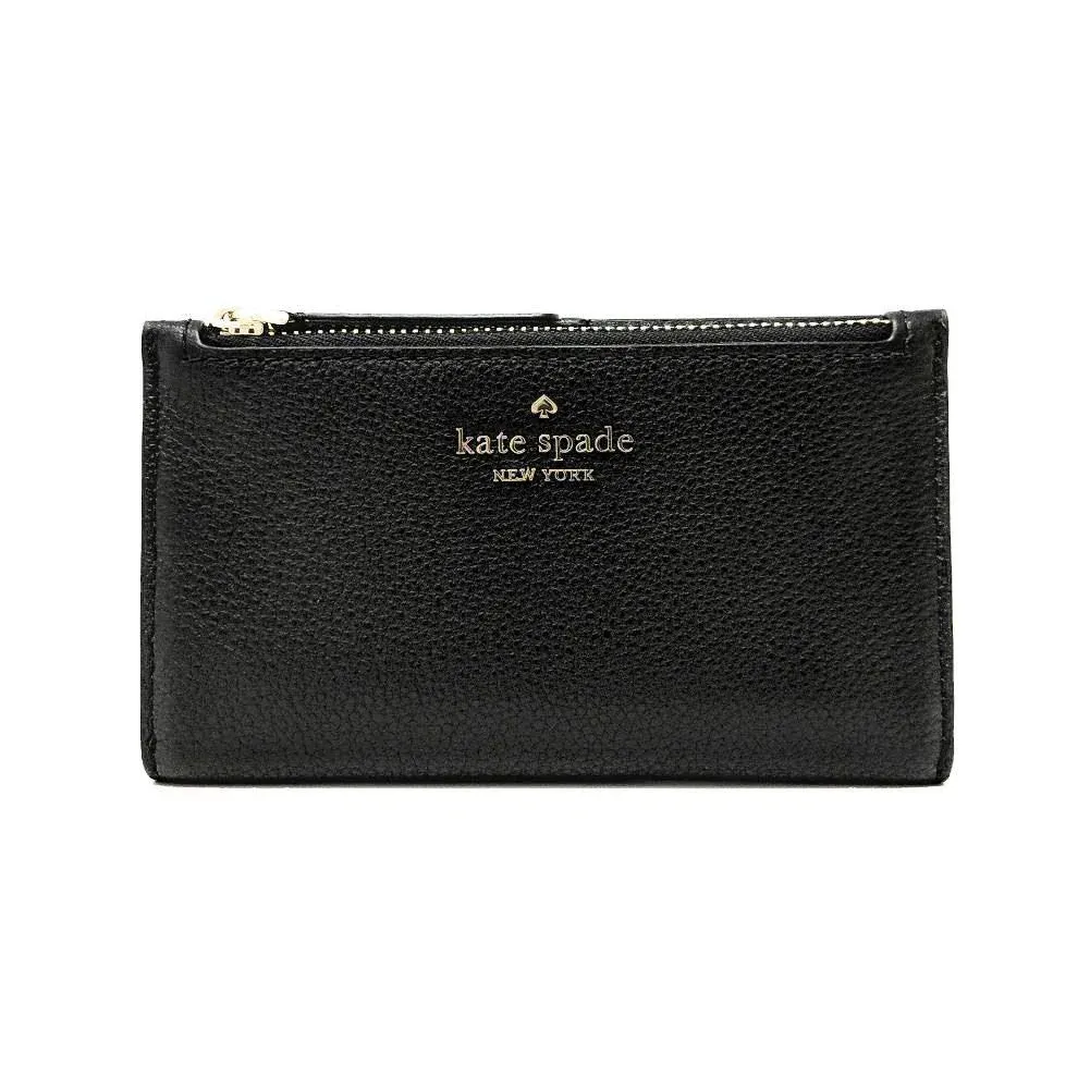 Kate Spade ❤️Jackson Small Slim Bifold Wallet ~Black Pebbled Leather #WLRU5472