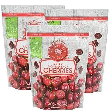 Cherry Bay Orchards - Dried Montmorency Tart Cherries - Pack of Six 6oz Bags (Total 36oz) - 100% Domestic, Natural, Kosher Certified, Gluten-Free, and GMO Free - Packed in a Resealable Pouch