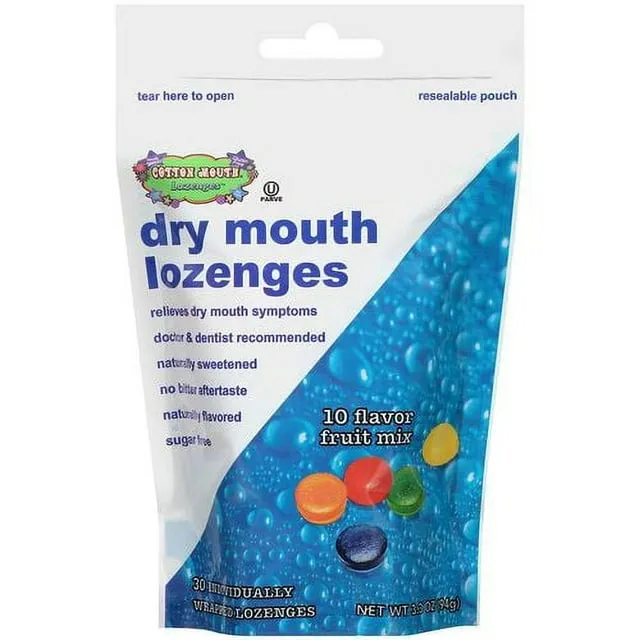 Cotton Mouth Lozenges Dry Mouth Individually Wrapped Lozenges Fruit Mix Bag, 30 Ea, 3 Pack