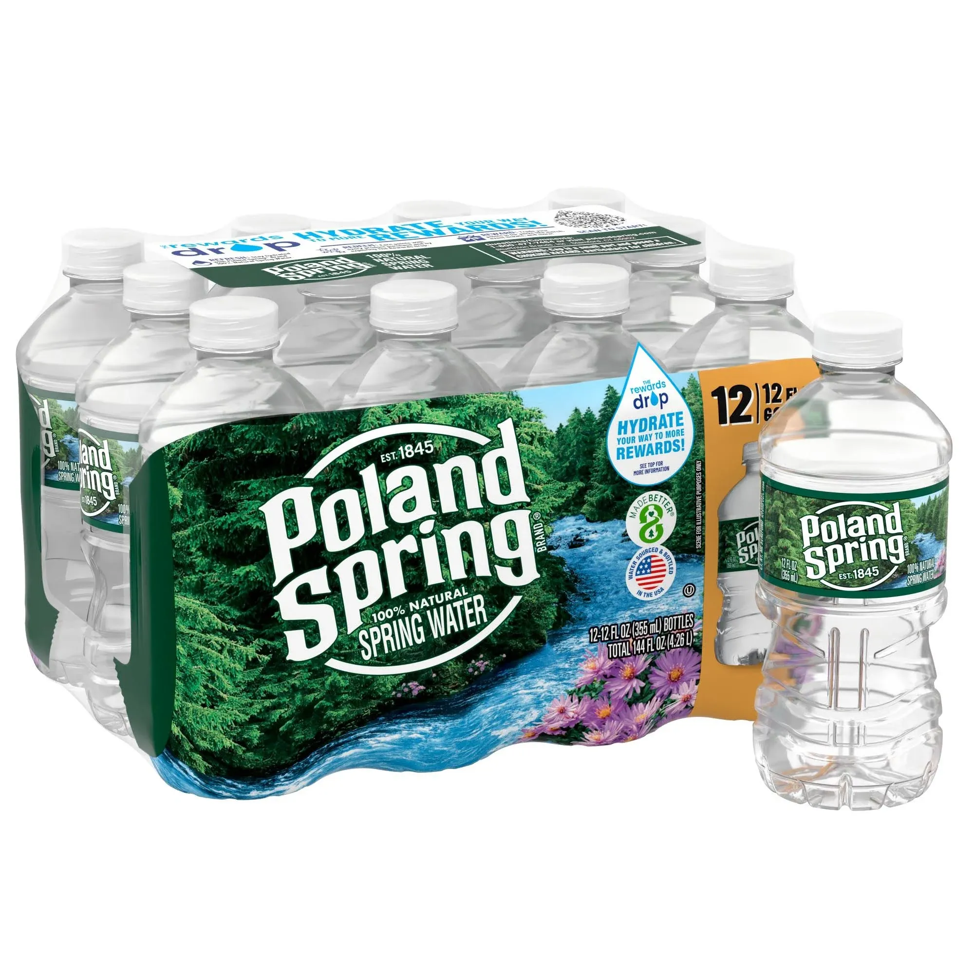 Poland Spring Spring Water, 100% Natural, 12 Pack - 12 pack, 12 fl oz bottles