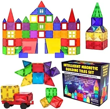 Desire Deluxe Magnetic Tiles Blocks Building Set for Kids – Learning Educational Toys for Boys Girls for Age 3-8 Year-Old – Birthday Present Gift (57PC)