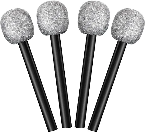 4 Packs Silver Glittered Microphone Fake Bling Prop Microphone Plastic Pretend Rock Star Toy Microphone for Disco Stage or Costume Prop Birthday Party Favors4 Packs Silver Glittered Microphone Fake Bling Prop…