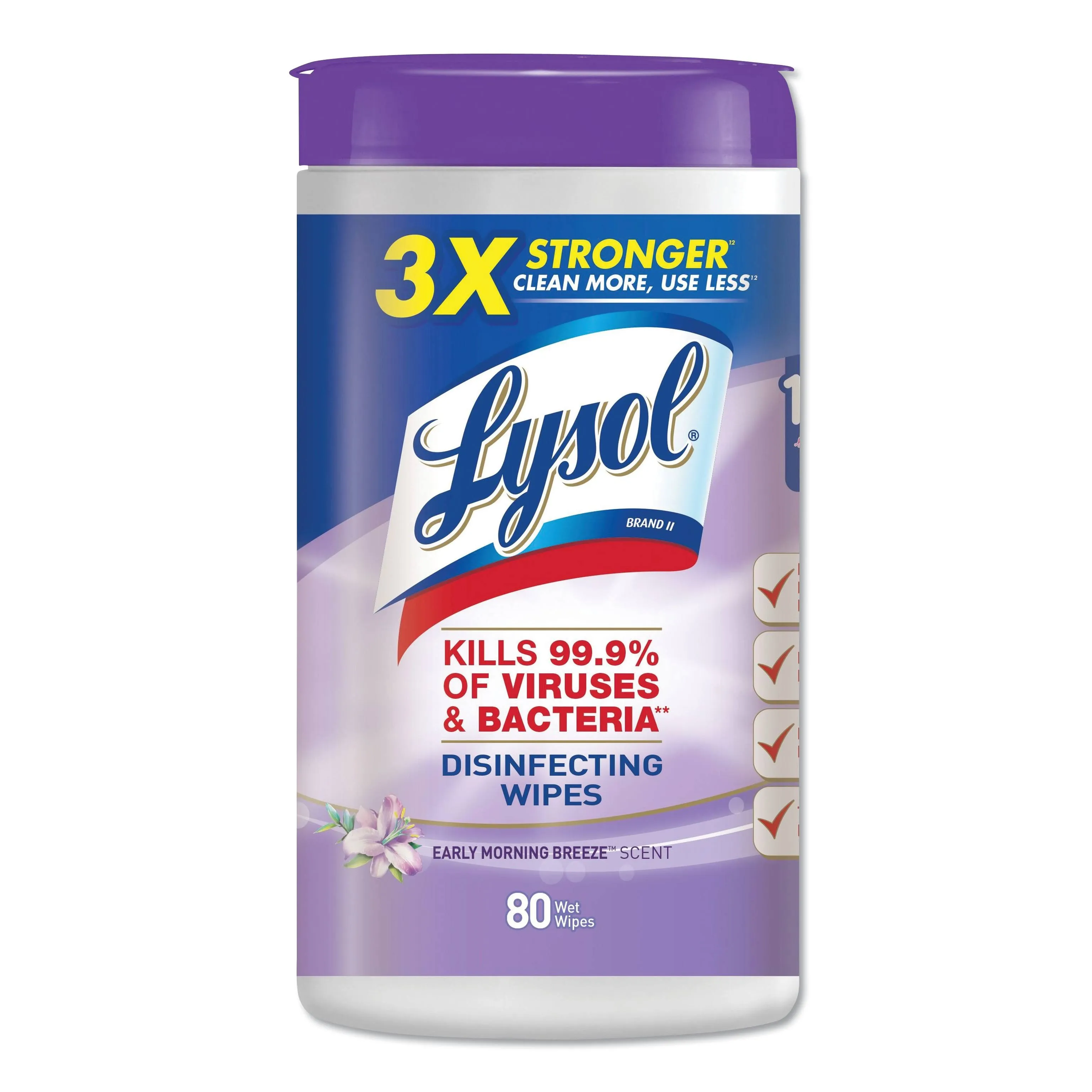 Lysol® Disinfecting Wipes, Early Morning Breeze Scent, 8"" x 8"", Canister Of 80