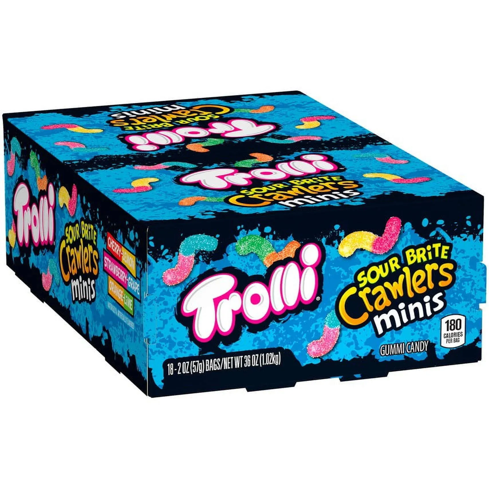 Trolli Sour Brite Crawlers, Candy, Very Berry, Sweet and Sour, Gummy Worms, Halloween Treats, 28.8 oz