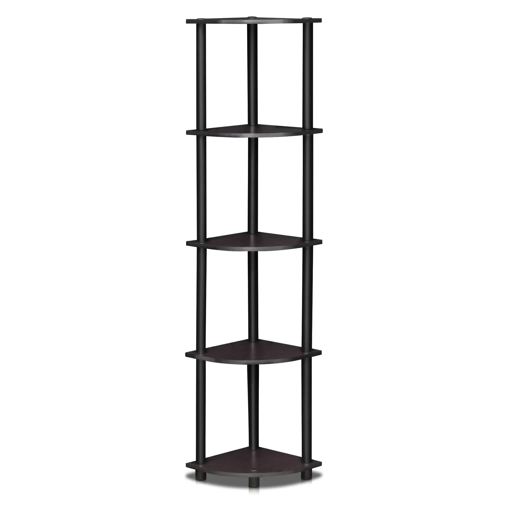 Furinno Turn-N-Tube 5-Tier Corner Display Rack Multipurpose Shelving Unit, Dark Walnut