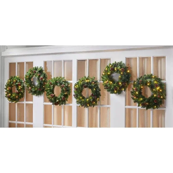 BrylaneHome 18" Pre-Lit Arrow-Tip Wreaths (Set of 6)