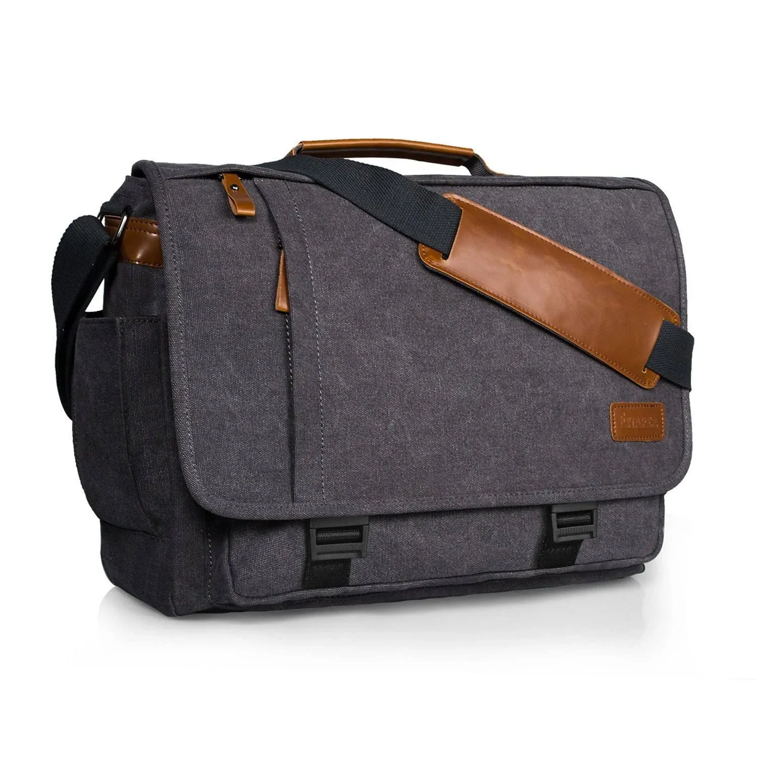 ESTARER Computer Messenger Bag Water-Resistant Canvas Work Bag Briefcase Laptop Shoulder Bag Satchel 15.6 inch New Version, Grey