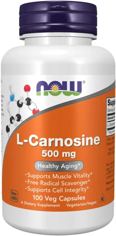 NOW Supplements, L-Carnosine (Beta-Alanyl-L-Histidine) 500 mg, Healthy Aging, 100 Veg Capsules