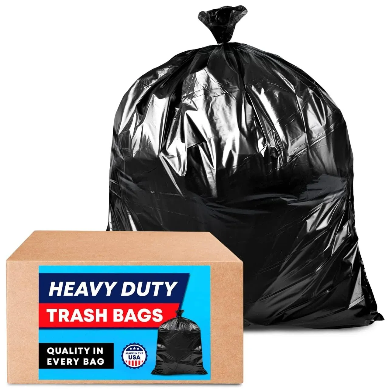 Tasker 55 Gallon Trash Bags Value 50 Bags w/Ties Extra Large Industrial Trash 55