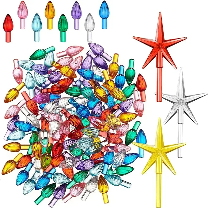 Casafield Ceramic Christmas Tree Replacement Lights - 108 Multi-Color Bulbs and 3 Star Toppers