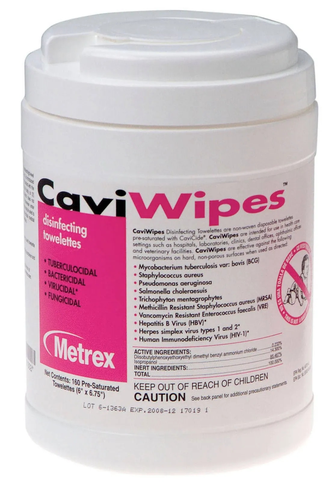 CaviWipes by Metrex Disinfecting Towelettes - Large 160/Canister